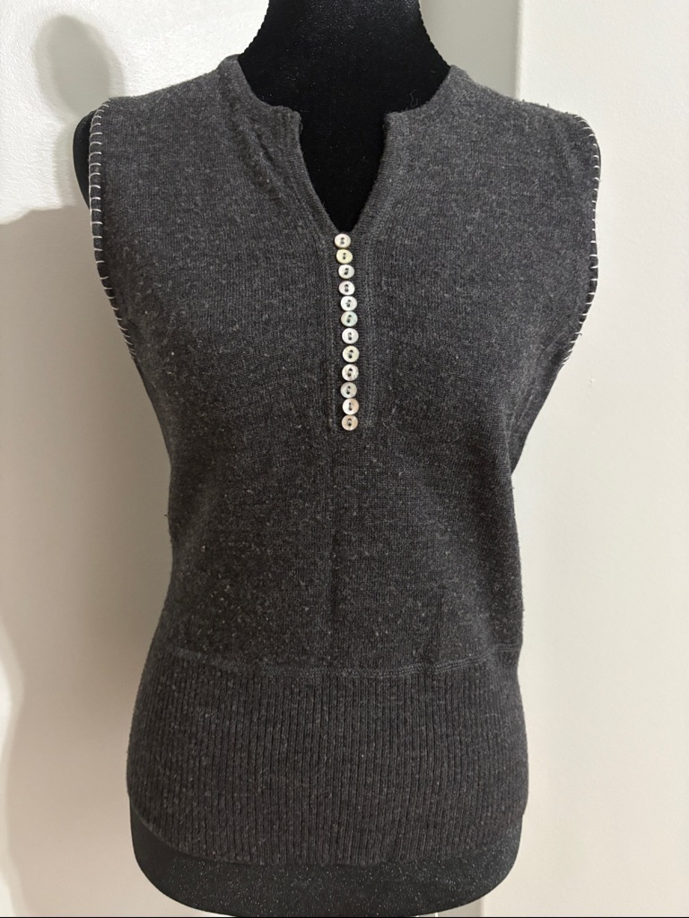 Mercer & Madison Black Italian Merino Wool  Sleeveless Sweater